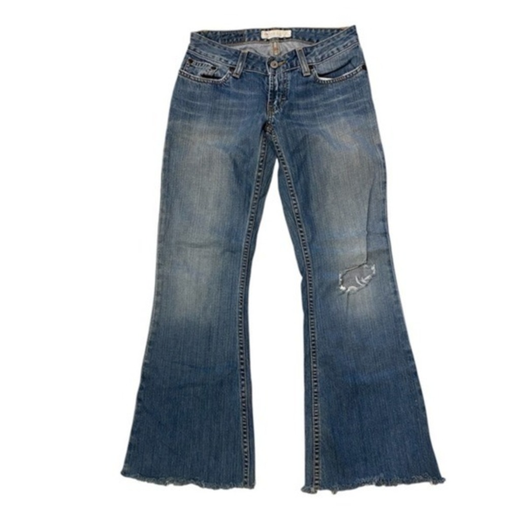 Y2K BKE Flare Festival Boho Grunge Jr Size‎ 24 Blue Jeans Distressed Low Rise